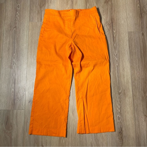 Anthropologie Cartonnier Orange Linen Blend Cropped Wide Leg Pants Size Medium - Picture 2 of 7